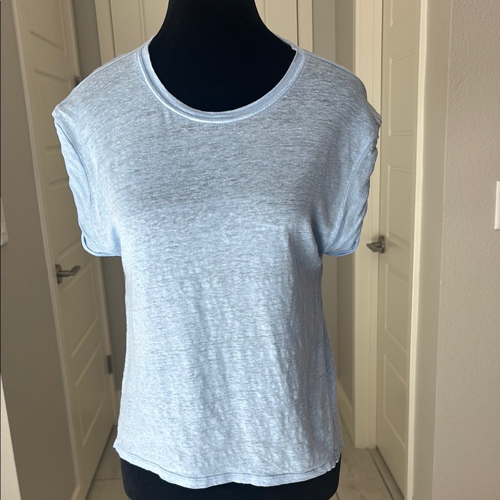 Frame Rolled Muscle Linen T-Shirt Oxford Blue Size S